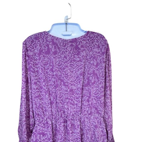 Halogen Purple Floral Chiffon Long Sleeve Midi Dress Women's Sz L - Picture 8 of 11